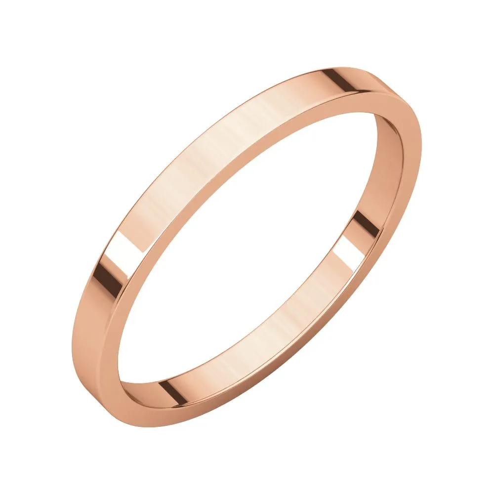 14k Rose Gold 2mm Flat Band, Size 4.5