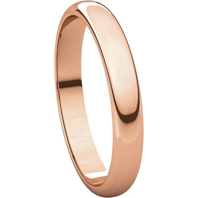 14k Rose Gold 3mm Half Round Band, Size 4.5
