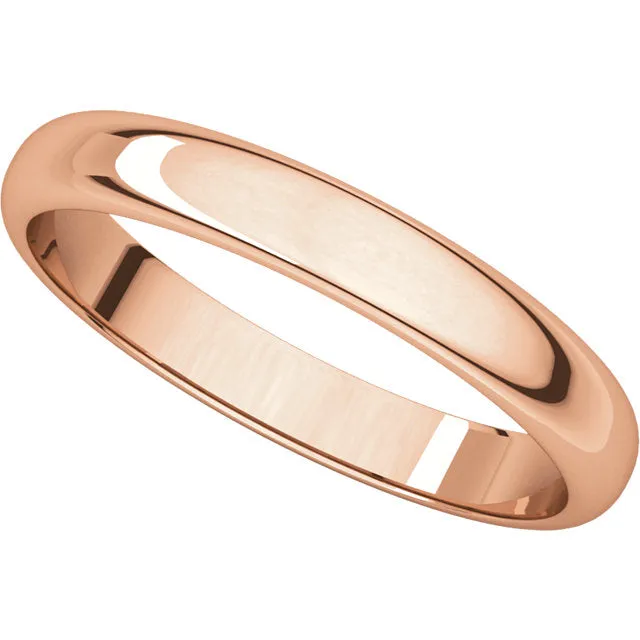 14k Rose Gold 3mm Half Round Band, Size 4.5