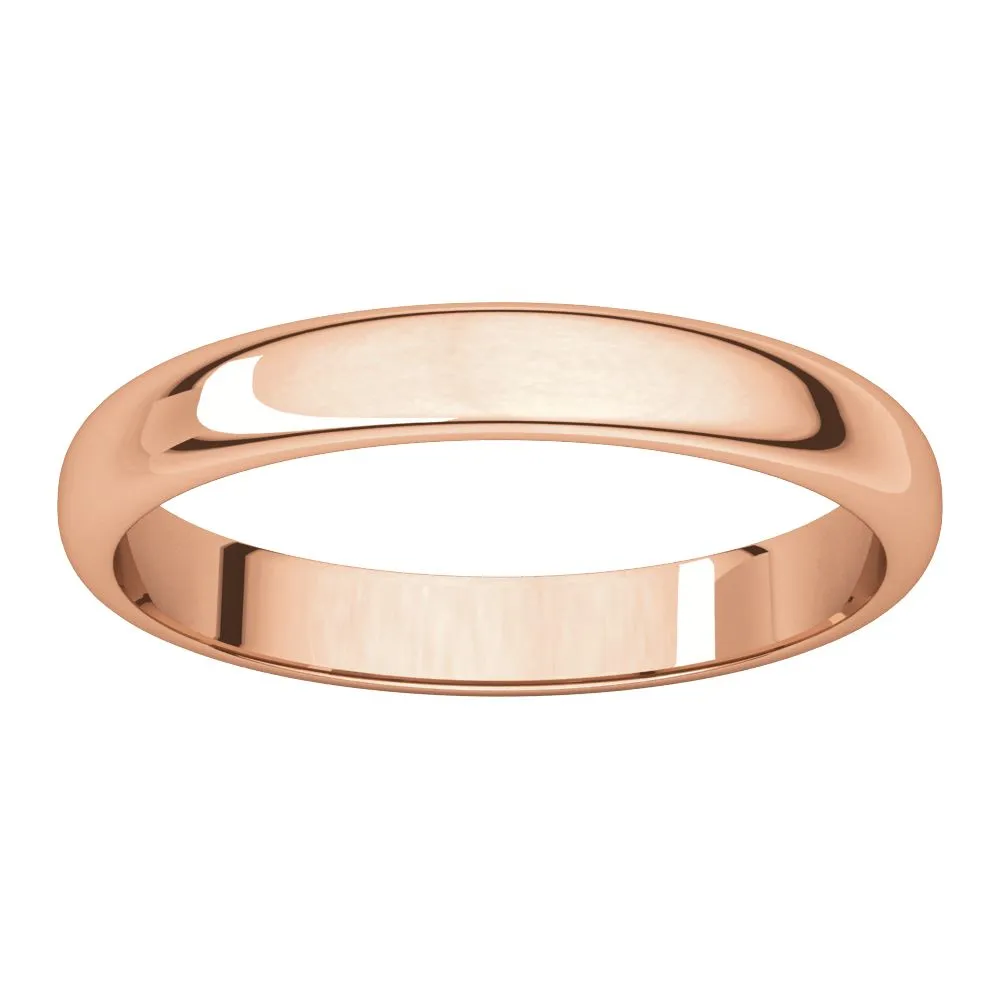 14k Rose Gold 3mm Half Round Band, Size 4.5