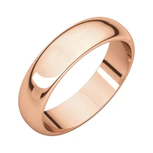 14k Rose Gold 5mm Half Round Band, Size 10.5