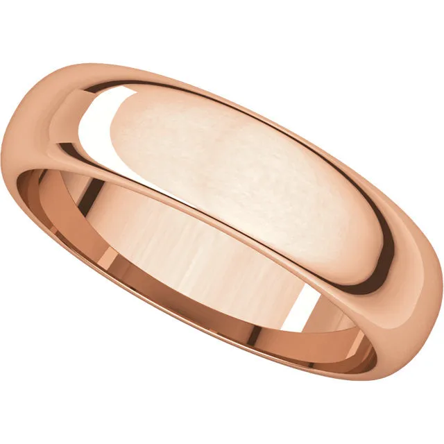 14k Rose Gold 5mm Half Round Band, Size 5