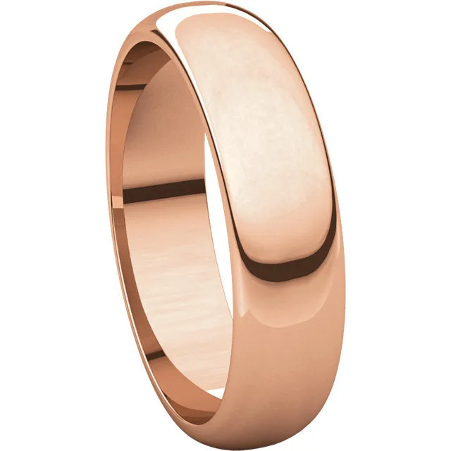 14k Rose Gold 5mm Half Round Band, Size 5