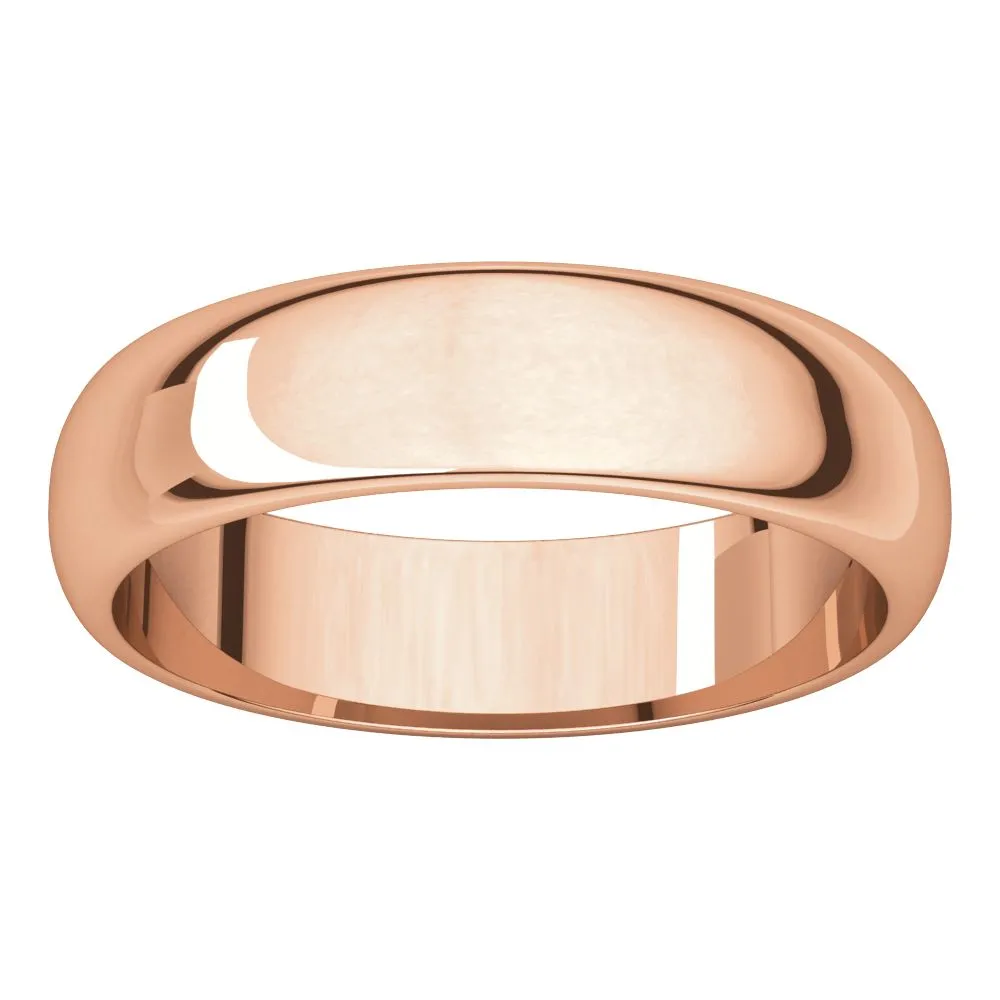 14k Rose Gold 5mm Half Round Band, Size 5