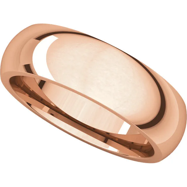 14k Rose Gold 6mm Comfort Fit Band, Size 8.5