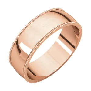 14k Rose Gold 6mm Light Milgrain Band, Size 7