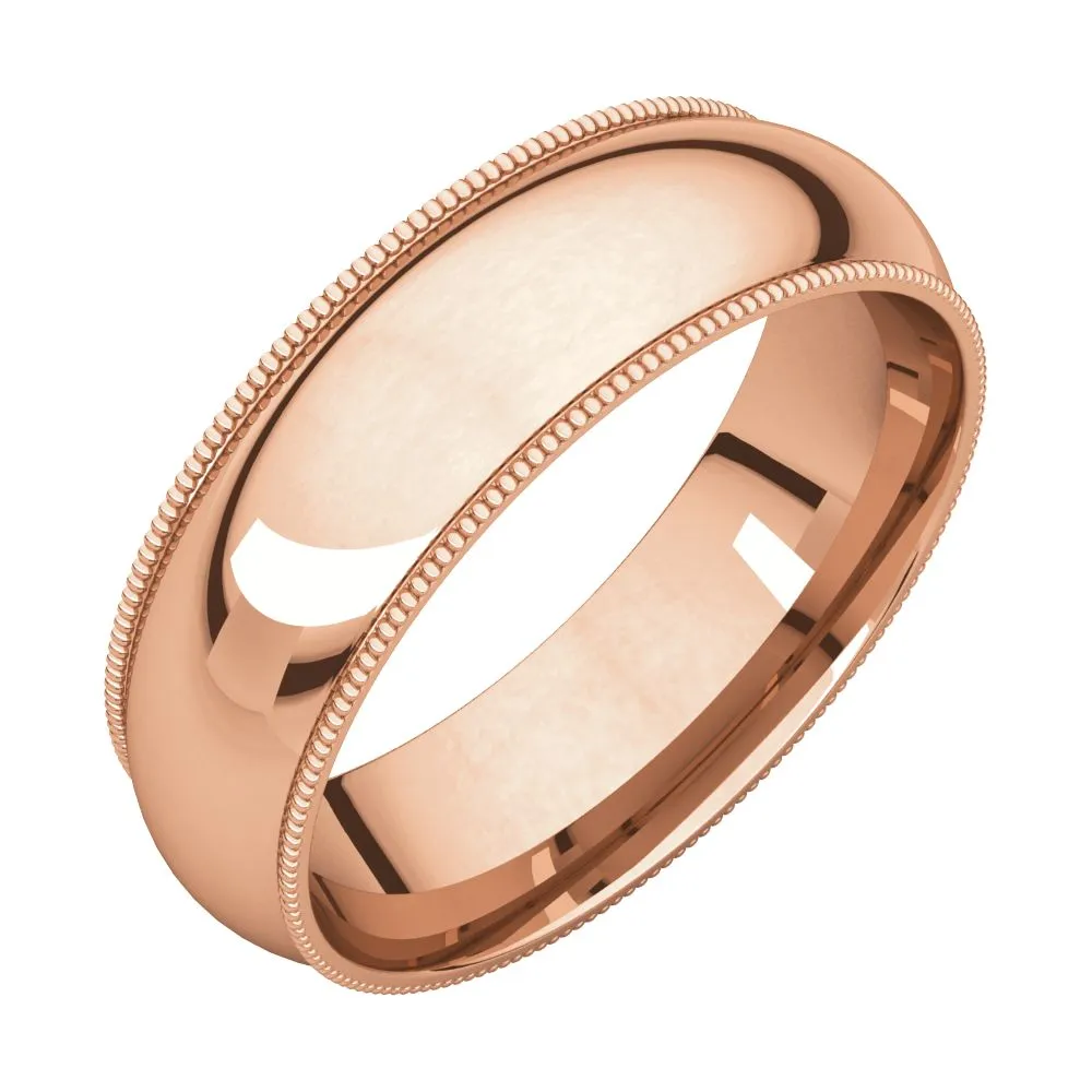 14k Rose Gold 6mm Milgrain Comfort Fit Band, Size 11