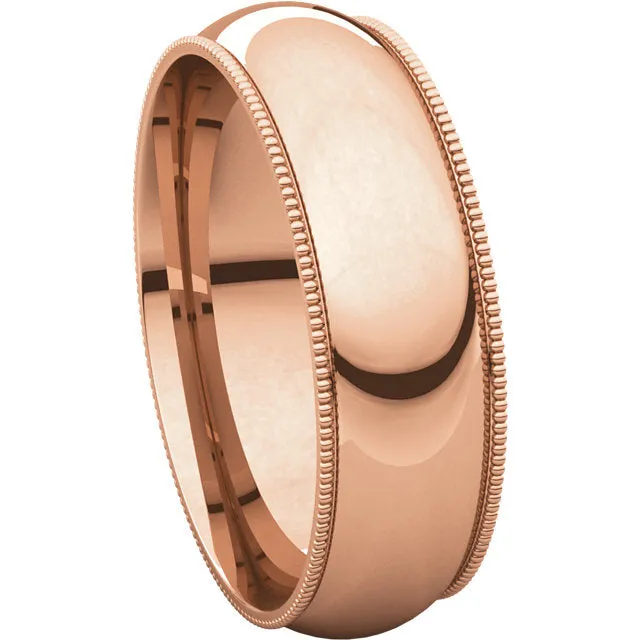14k Rose Gold 6mm Milgrain Comfort Fit Band, Size 11