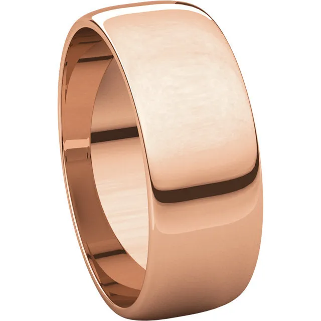 14k Rose Gold 7mm Half Round Light Band, Size 6.5