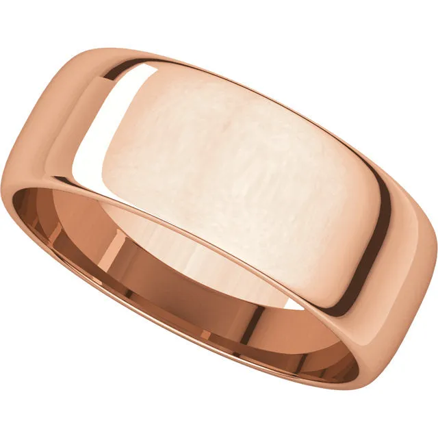 14k Rose Gold 7mm Half Round Light Band, Size 6.5