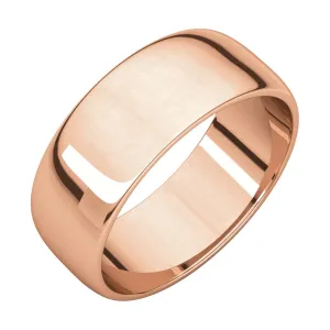 14k Rose Gold 7mm Half Round Light Band, Size 6.5