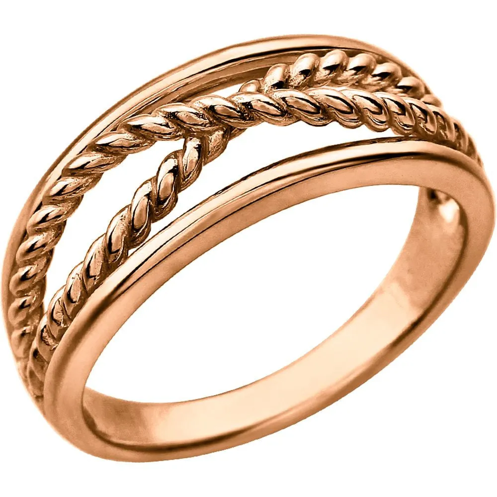 14k Rose Gold Crossover Rope Ring, Size 7
