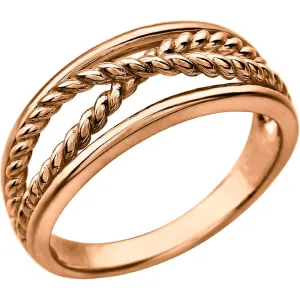 14k Rose Gold Crossover Rope Ring, Size 7
