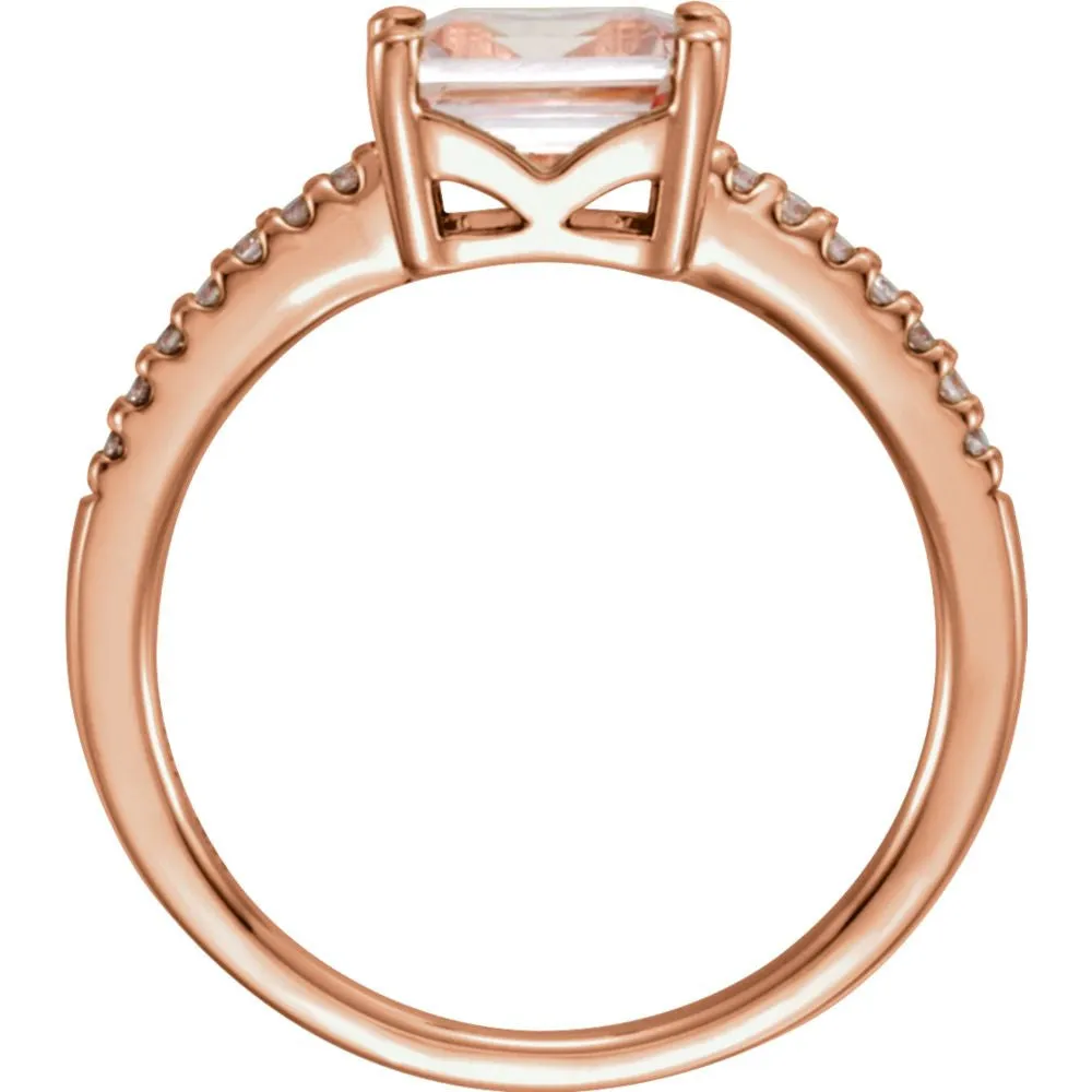 14k Rose Gold Morganite & 1/10 CTW Diamond Ring, Size 7