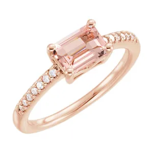 14k Rose Gold Morganite & 1/10 CTW Diamond Ring, Size 7