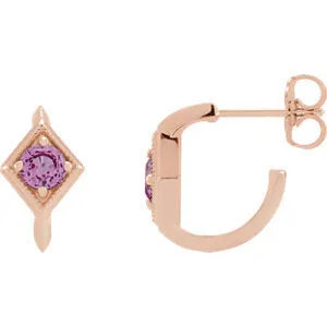 14K Rose Pink Sapphire Geometric J-Hoop Earrings