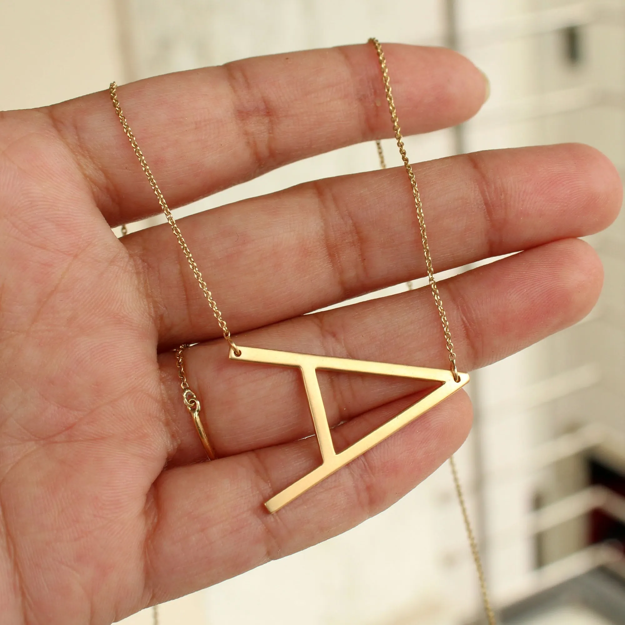 14K Solid Gold Alexis Rose Initial Necklace, Customized Big Initial on Dainty Cable Chain Necklace