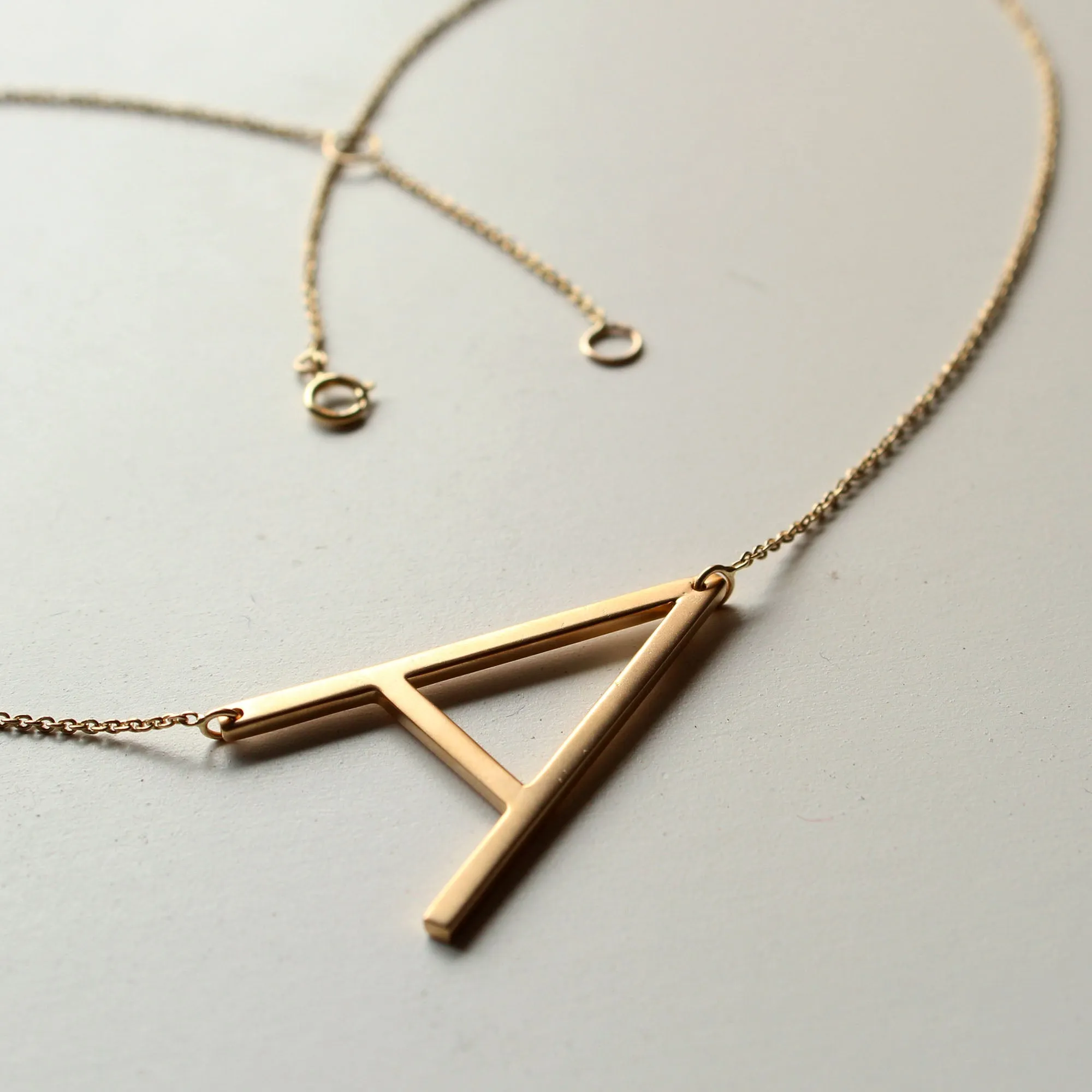 14K Solid Gold Alexis Rose Initial Necklace, Customized Big Initial on Dainty Cable Chain Necklace