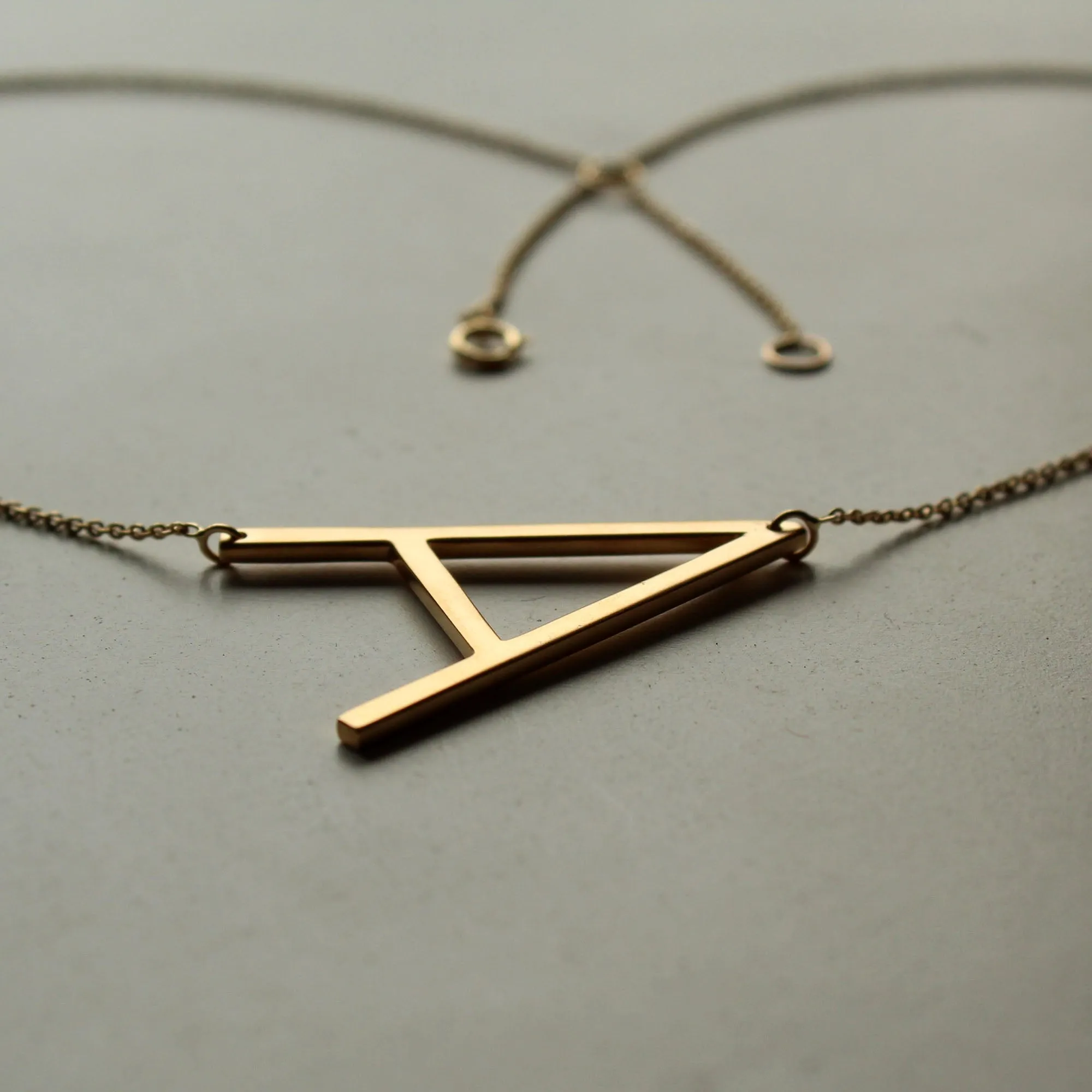 14K Solid Gold Alexis Rose Initial Necklace, Customized Big Initial on Dainty Cable Chain Necklace