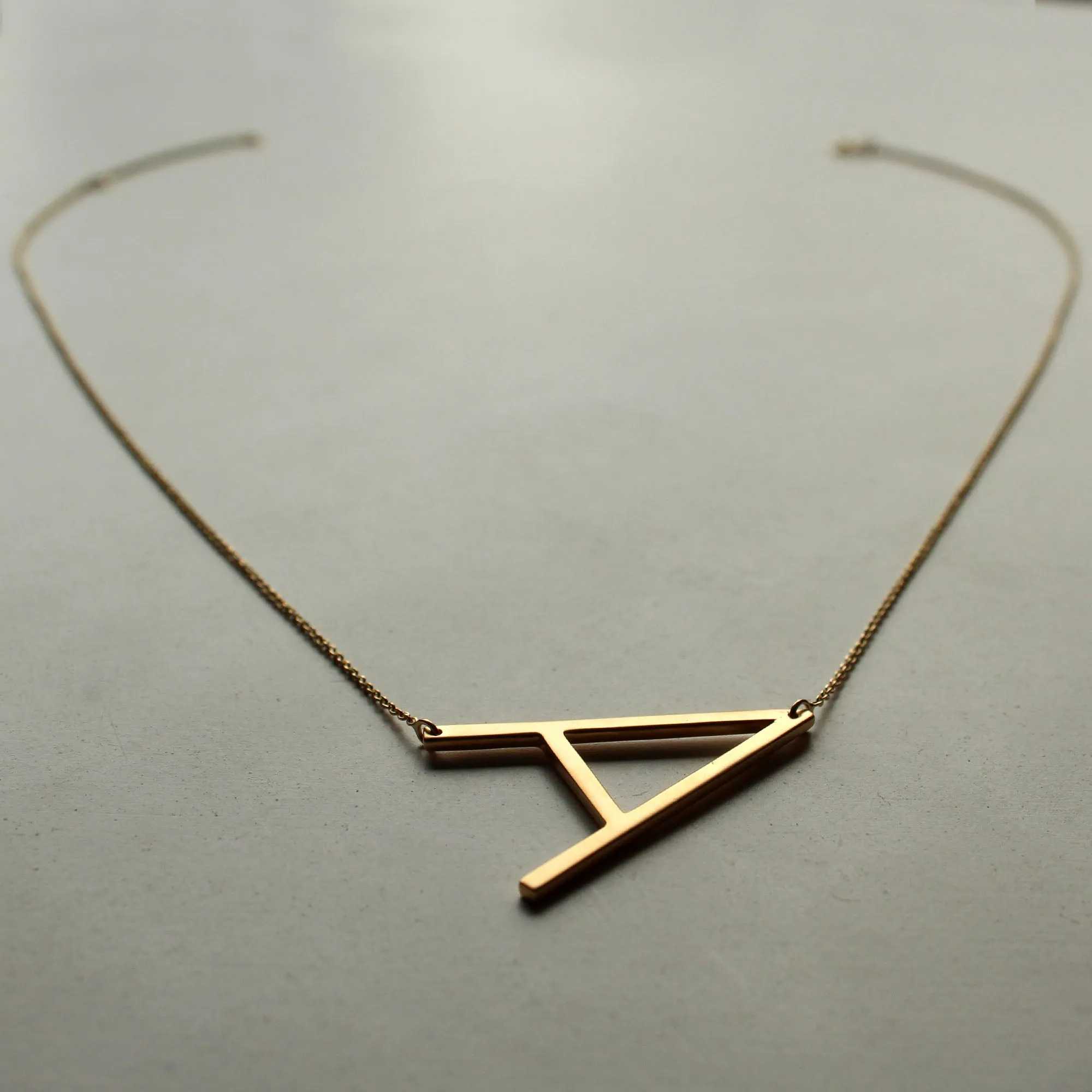 14K Solid Gold Alexis Rose Initial Necklace, Customized Big Initial on Dainty Cable Chain Necklace