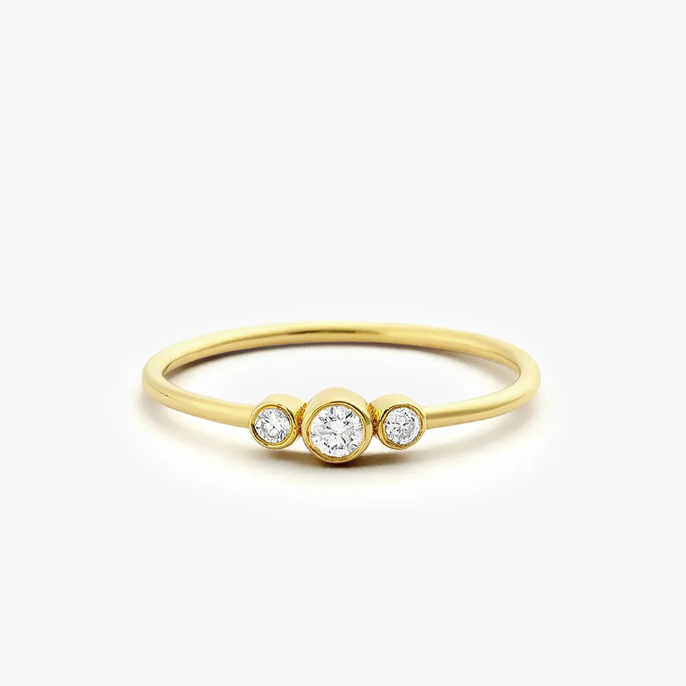 14K Three Stone Diamond Ring