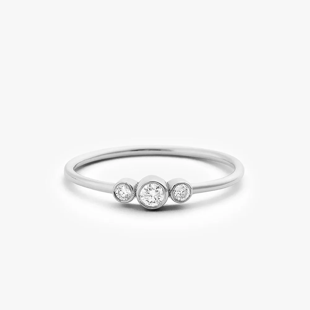 14K Three Stone Diamond Ring