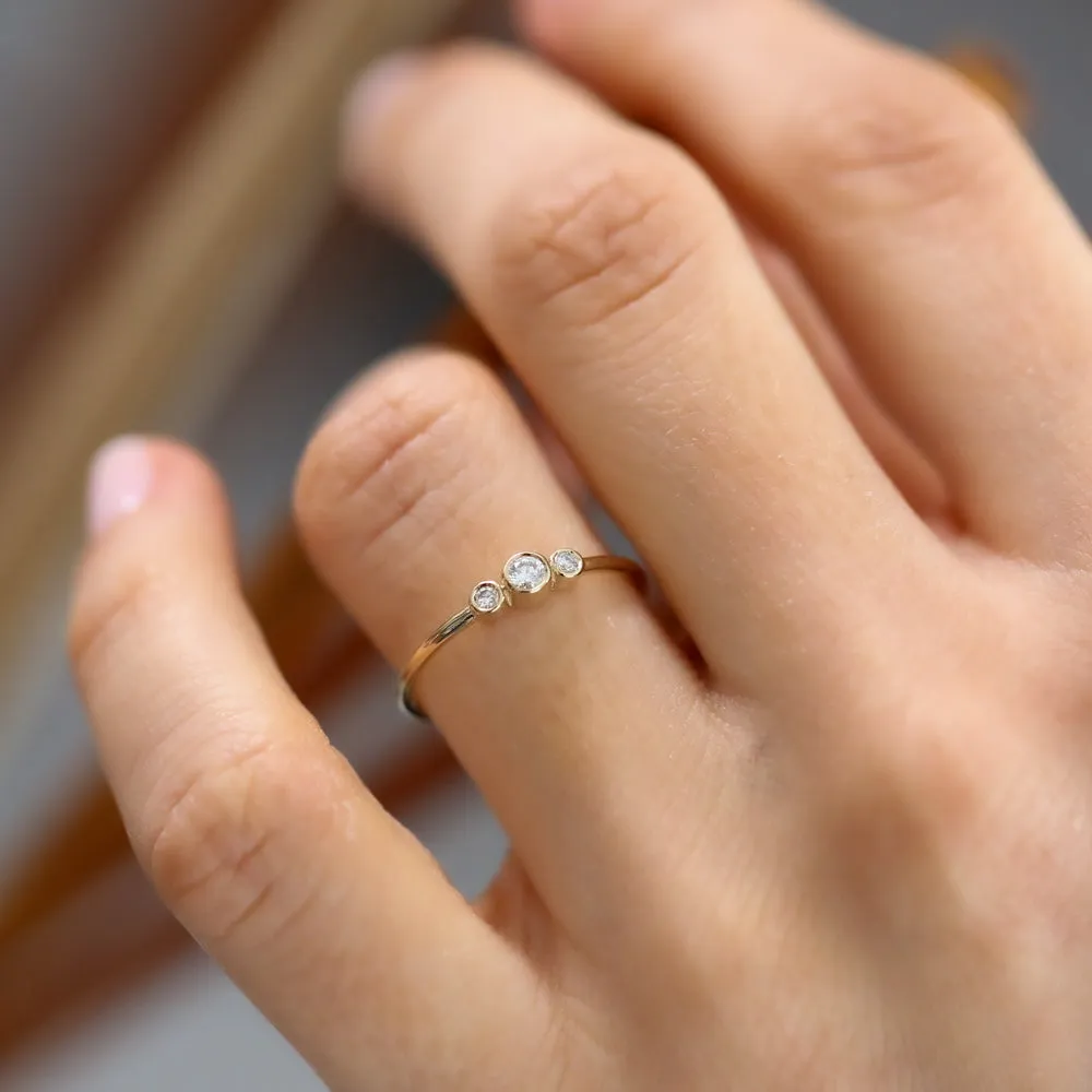 14K Three Stone Diamond Ring