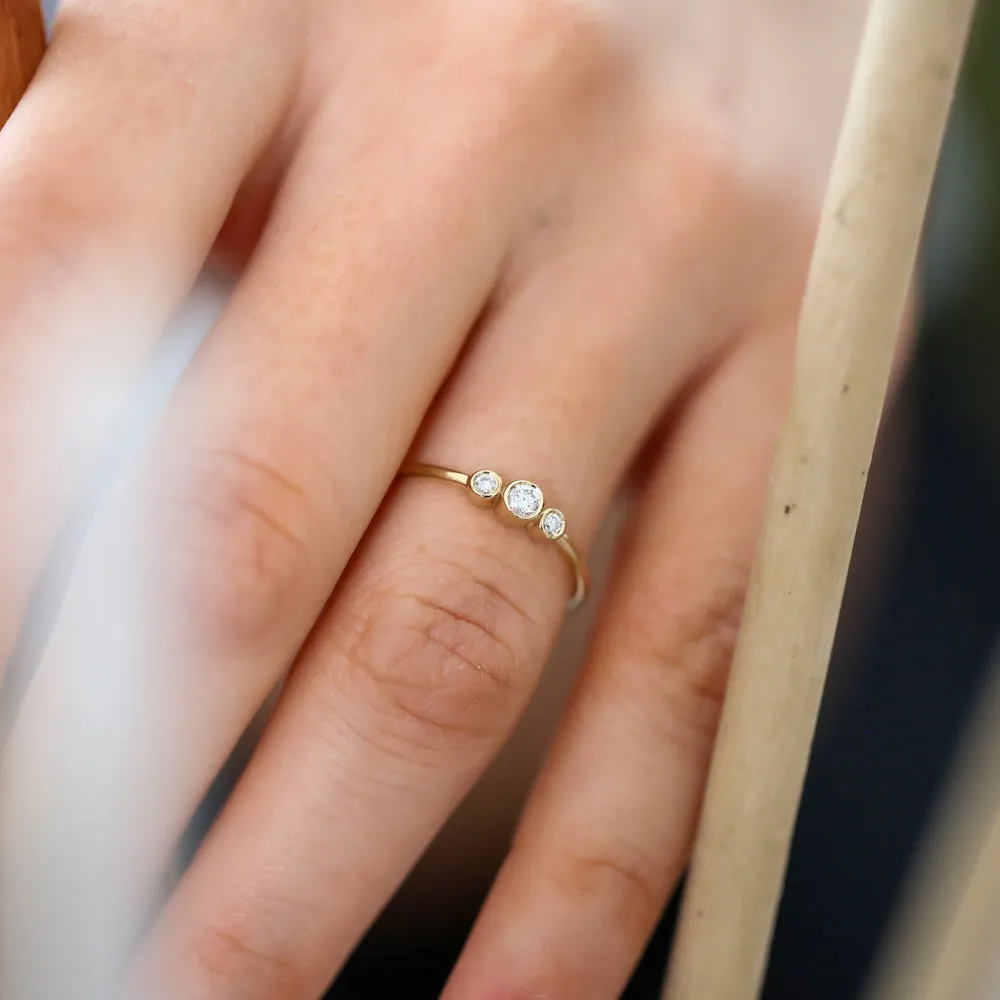 14K Three Stone Diamond Ring