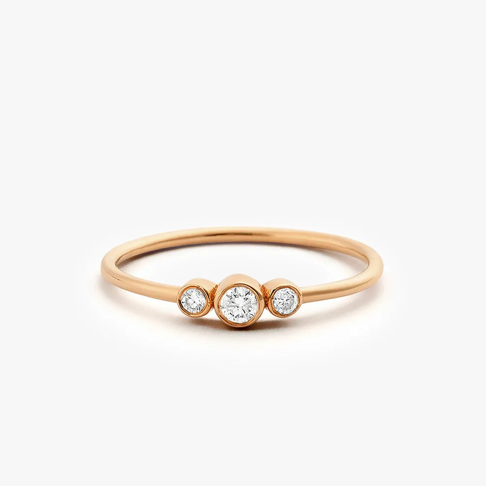 14K Three Stone Diamond Ring