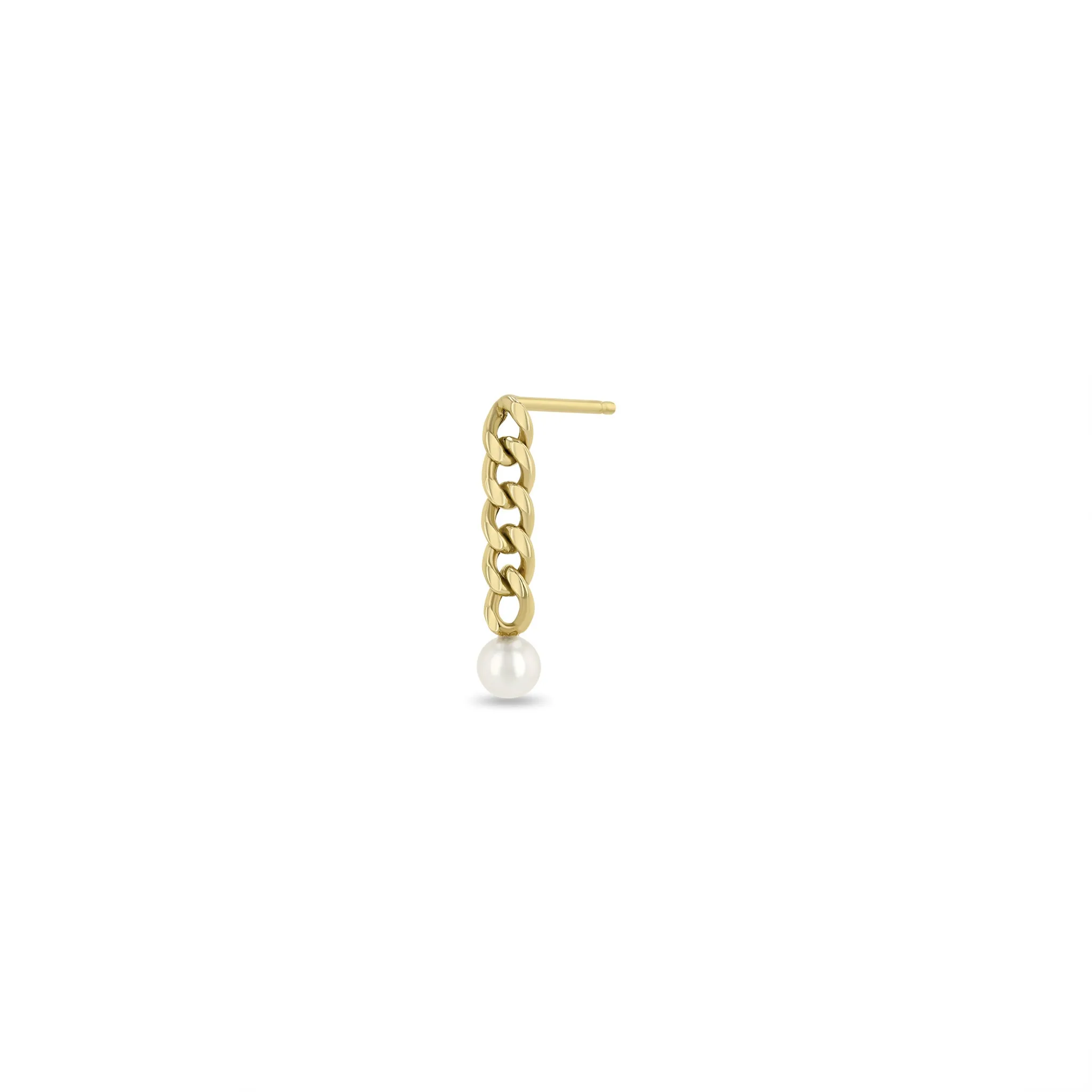 14k Tiny Pearl Small Curb Chain Drop Earrings