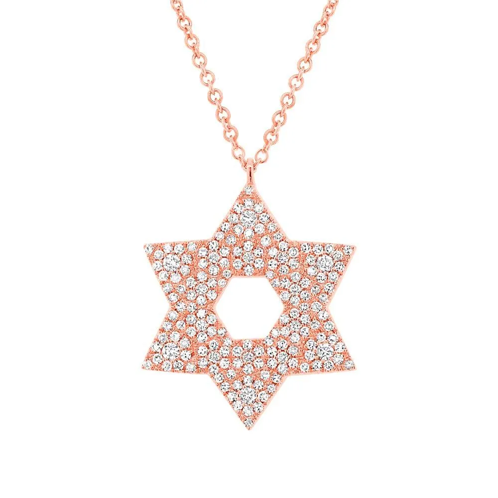 14k Unique Rose Gold Diamond Pave Star of David Necklace - 0.55ct V0187