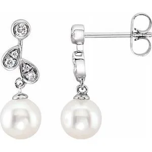14K White Freshwater Cultured Pearl & 1/6 CTW Diamond Earrings
