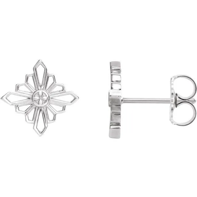 14K White Gold Geometric Earrings with Backs
