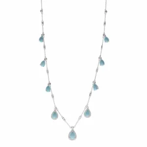 14k White Gold Pear Cut Aquamarine and Diamond Necklace