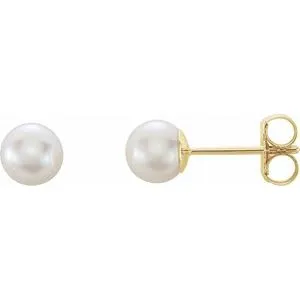 14K Yellow 5 mm White Akoya Cultured Pearl Earrings