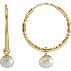 14K Yellow Cultured Freshwater Pearl 15 mm Huggie Earrings