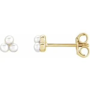 14K Yellow Cultured Freshwater Pearl Cluster Earrings