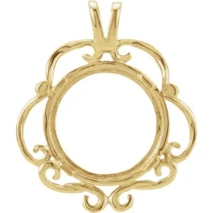 14k Yellow Gold 13x1mm Tab Back Scroll Coin Frame Pendant for U.S. $1.00 Type 1 or 2 Peso