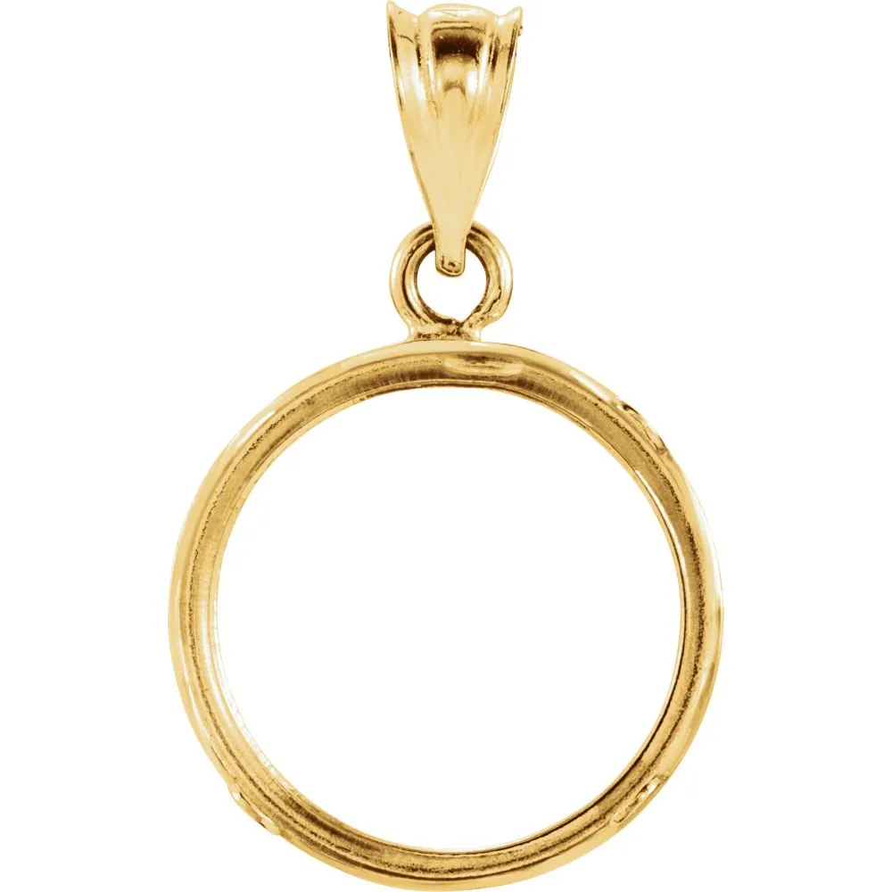 14k Yellow Gold 14x1mm Tab Back Frame Pendant for 1/20 Ounce Chinese Panda Coin