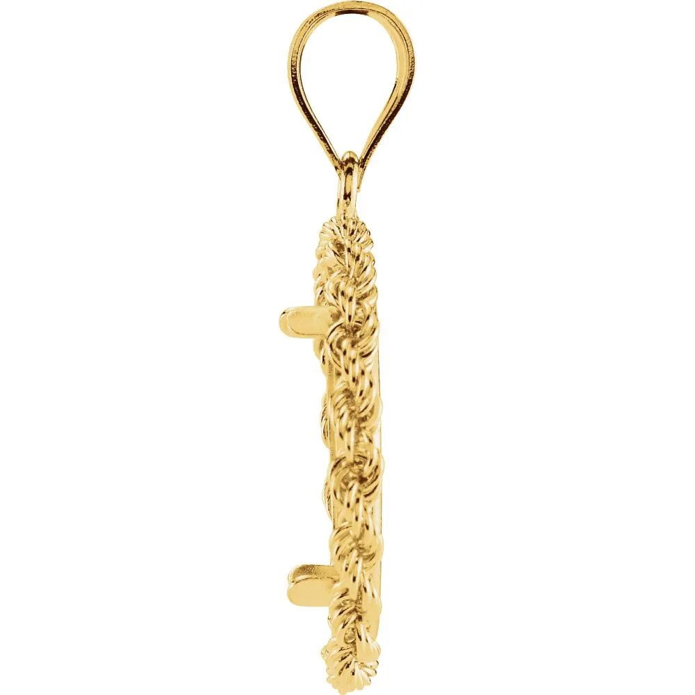 14k Yellow Gold 16.4x1.1mm Tab Back 2.5mm Solid Rope Coin Frame Pendant for 1/10 Ounce American Eagle or 1/10 Ounce South African Rand