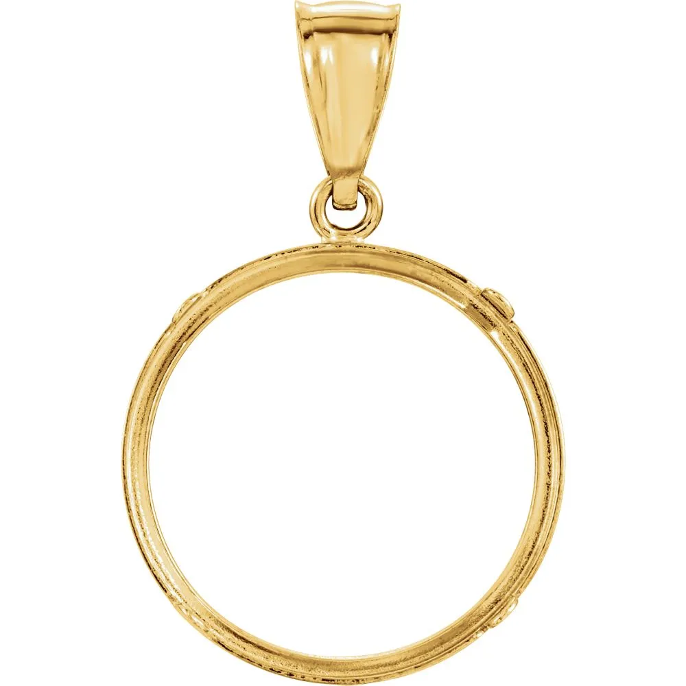 14k Yellow Gold 19x1.1mm Tab Back Coin Frame Pendant for Mexican 5 Peso