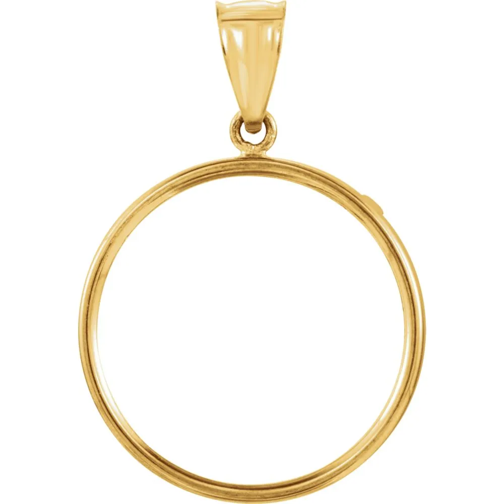 14k Yellow Gold 22.5x1.4mm Tab Back Coin Frame Pendant for Mexican 10 Peso or 1/4 Ounce