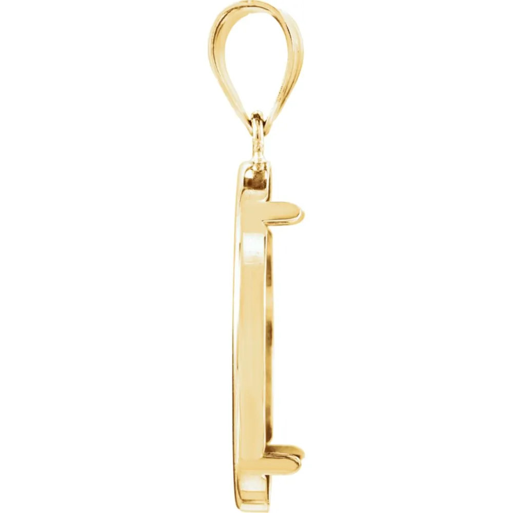 14k Yellow Gold 22.5x1.4mm Tab Back Coin Frame Pendant for Mexican 10 Peso or 1/4 Ounce