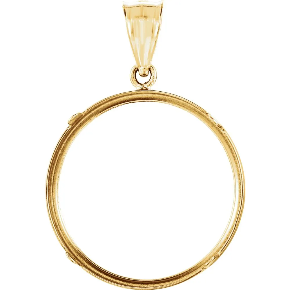 14k Yellow Gold 22.5x1.4mm Tab Back Coin Frame Pendant for Mexican 10 Peso or 1/4 Ounce