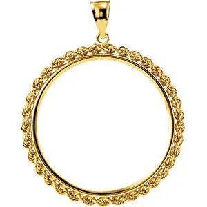 14k Yellow Gold 2.5mm Solid Rope Tab Back Frame Pendant for U.S. $20 or Mexican 1 Ounce Coin