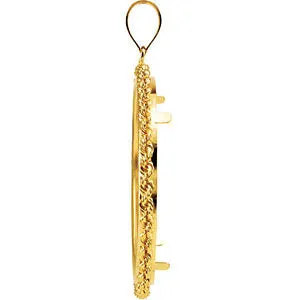 14k Yellow Gold 2.5mm Solid Rope Tab Back Frame Pendant for U.S. $20 or Mexican 1 Ounce Coin