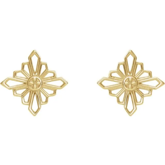 14K Yellow Gold Geometric Earrings with Backs