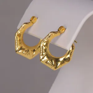 14K Yellow Gold Geometric Puffy Hoop Earrings