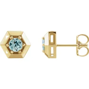 14K Yellow Gold Natural Aquamarine Geometric Earrings