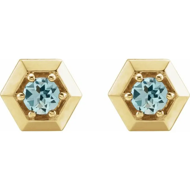 14K Yellow Gold Natural Aquamarine Geometric Earrings